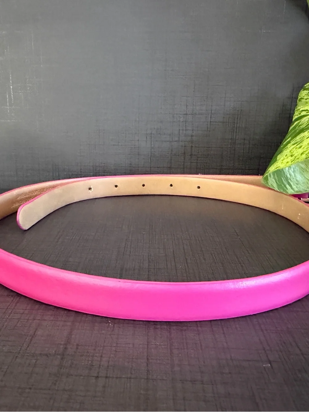 Talbots Bright Pink Leather Belt with Gold Buckle Small Colorful Layered